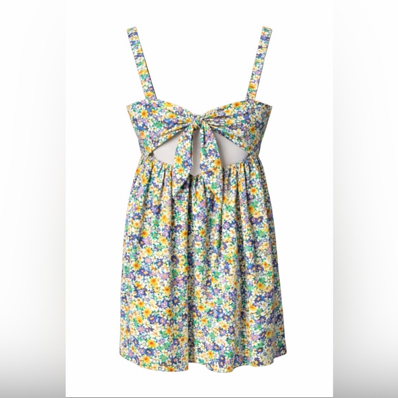 ZARA Floral Cutout Tie Back Mini Dress Above Knee Summer Cottagecore Sundress - Picture 2 of 4